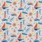 Nantucket - Blue,Red & Burgundy Novelty Upholstery Fabric 54 Inches"